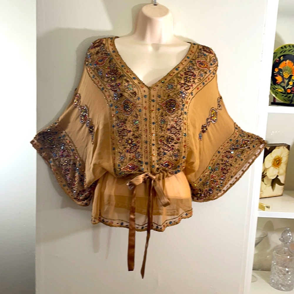 Boho chic stunning beaded blouse